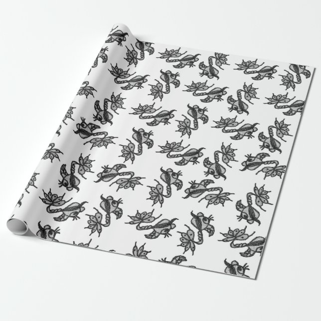 Alien creatures dance pattern wrapping paper (Unrolled)