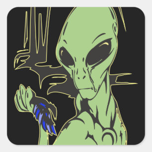 Alien Cries Over Dead Bird Square Sticker