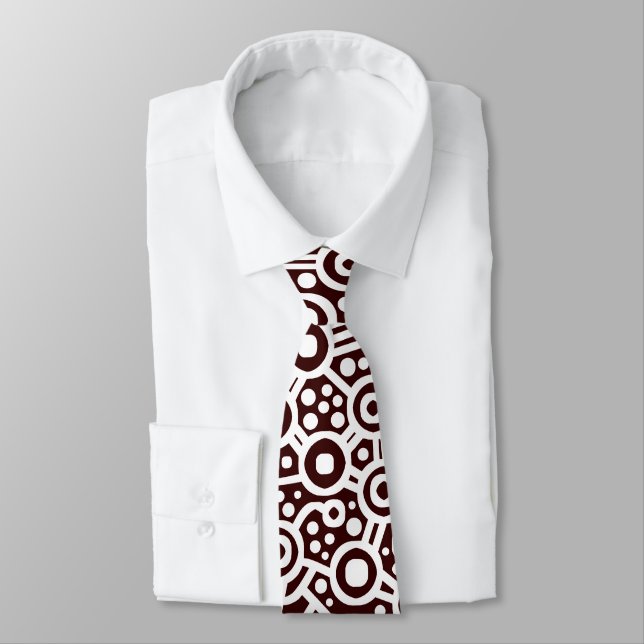 Alien Curcuit Abstract II - White on Dark Brown Tie (Tied)