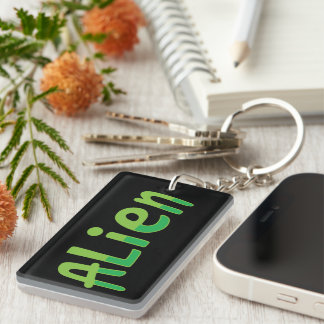 Alien Cute Playful Space Alien Green Typography Key Ring
