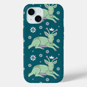 Alien Deer Folk Art Whimsical Green Fawn iPhone 15 Case