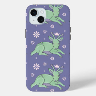 Alien Deer Folk Art Whimsical Green Fawn iPhone 15 Mini Case
