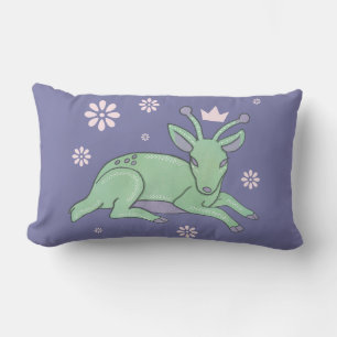 Alien Deer Folk Art Whimsical Green Fawn Lumbar Cushion