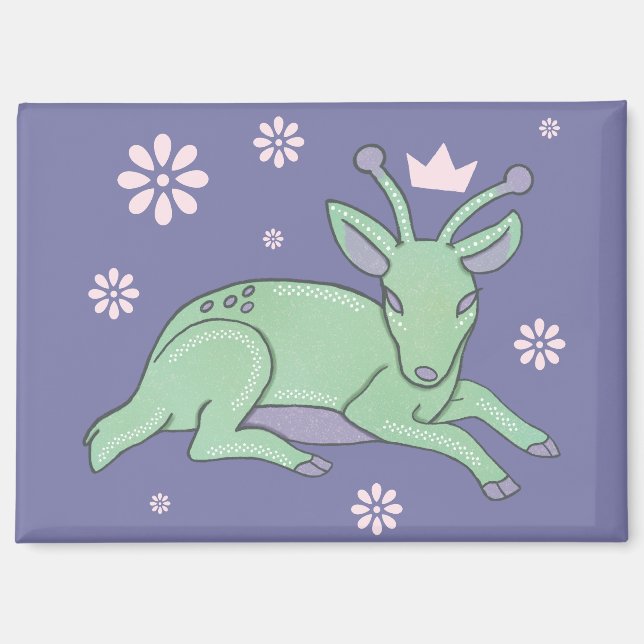 Alien Deer Folk Art | Whimsical Green Fawn Magnet (Front)
