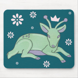 Alien Deer Folk Art Whimsical Green Fawn Mouse Pad