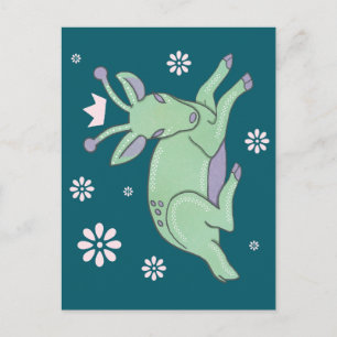 Alien Deer Folk Art Whimsical Green Fawn Postcard