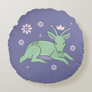 Alien Deer Folk Art Whimsical Green Fawn Round Cushion