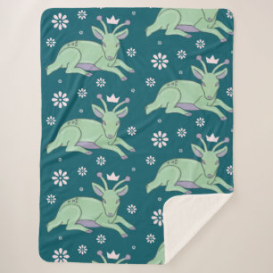 Alien Deer Folk Art   Whimsical Green Fawn Sherpa Blanket