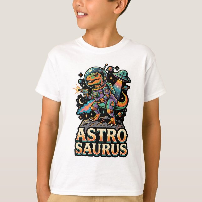 Alien Dinosaur Astro Saurus: Retro Astronaut Space T-Shirt (Front)