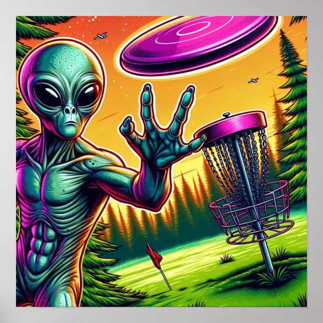 Alien Disc Golf Pin Basket Poster (Front)