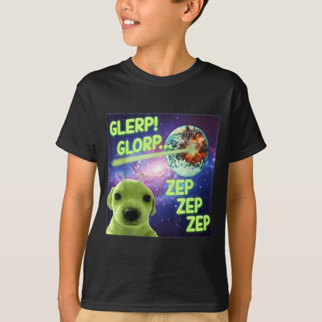 Alien Dog Meme Glerp Glorp Funny Space Laser Gift  T-Shirt (Front)