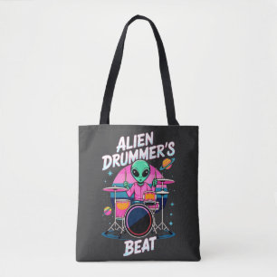 Alien Drummer's Beat T-shirt - Funky Alien Graphic Tote Bag
