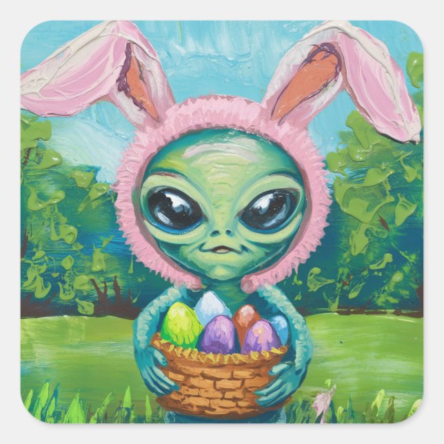 Alien Easter Bunny Square Sticker (Front)