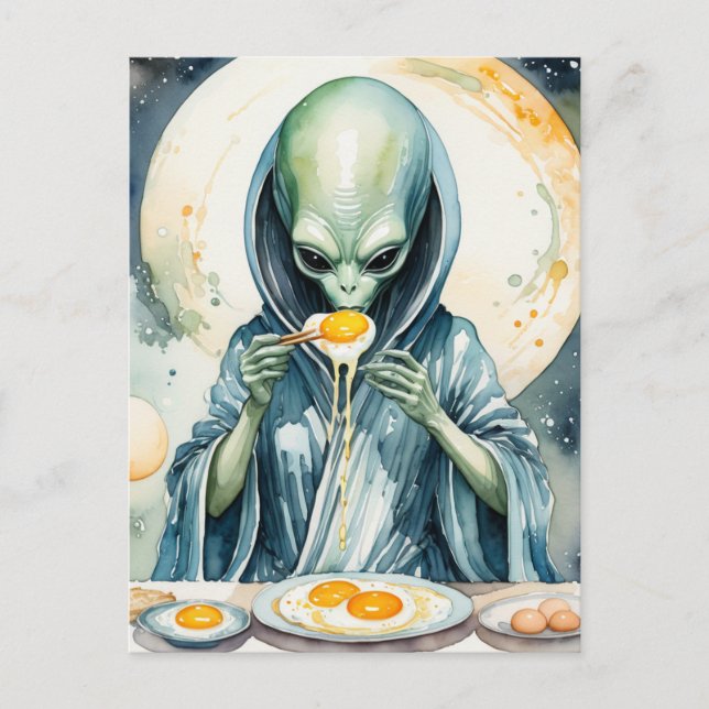 Alien Eating Eggs Postcard (Front)