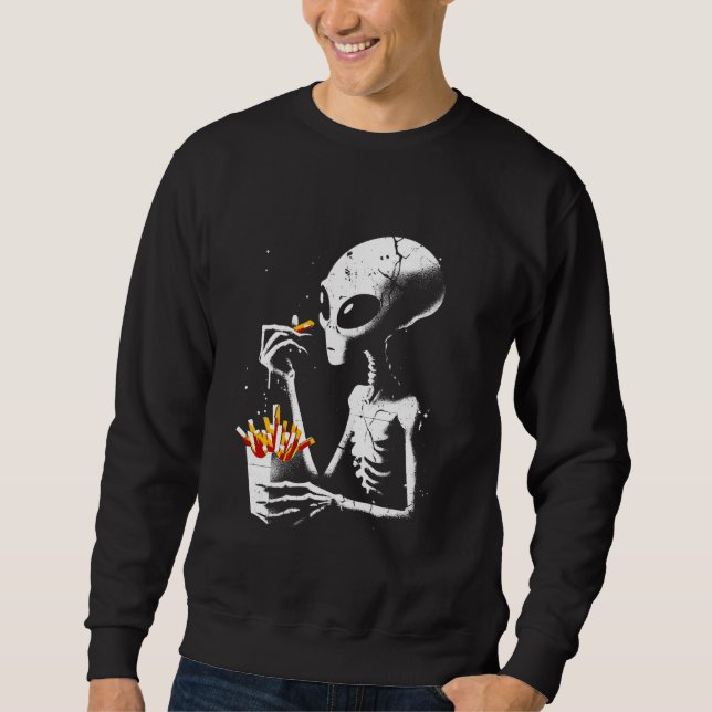 Alien Eating French Fries - Funny Graphic Alien UF Sweatshirt (Front)