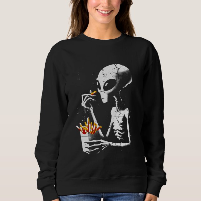 Alien Eating French Fries - Funny Graphic Alien UF Sweatshirt (Front)