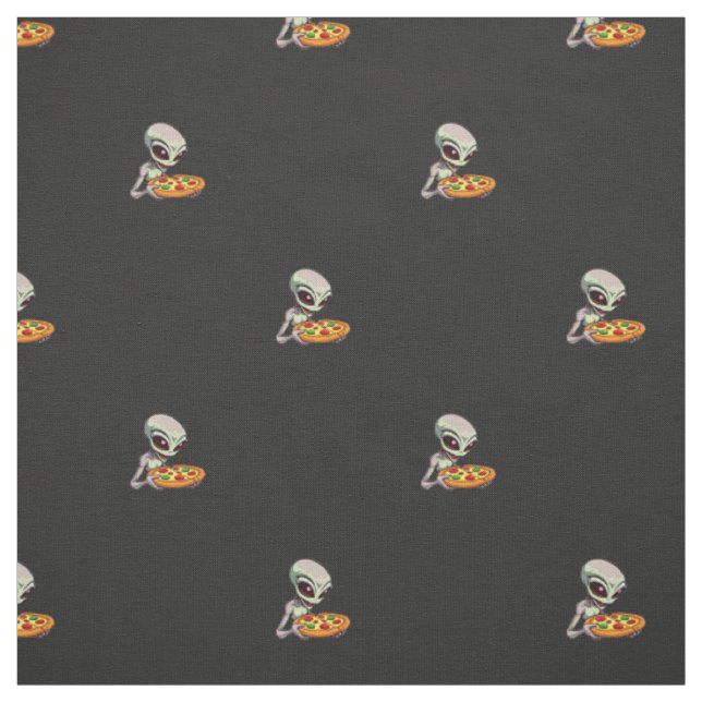 alien eating pizza fabric (Swatch)