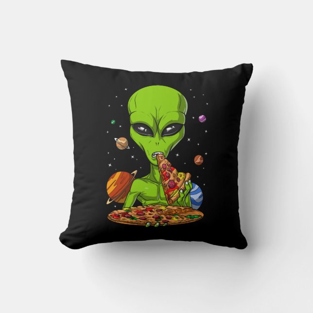 Alien Eating Space Pizza Cushion (Front)