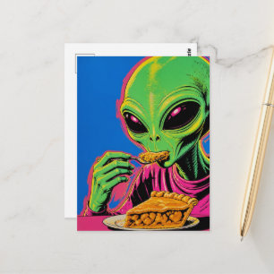 Alien Eats Apple Pie Pop Art Postcard