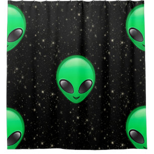 alien emojis bathroom shower curtain
