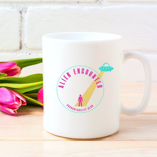 Alien Encounter Club Funny Pink & Teal Graphic Coffee Mug (Creator Uploaded)