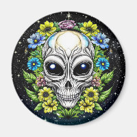 Alien Extraterrestrial with Blue Eyes and Flowers