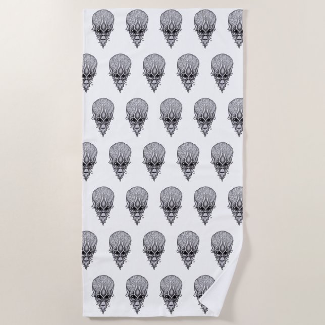 Alien Face , African Skull Facial Reconstruction Beach Towel (Front)