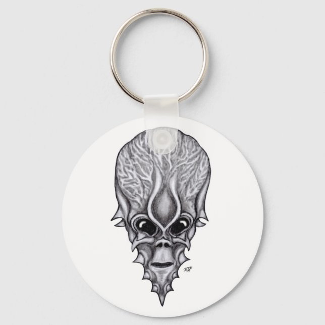 Alien Face , African Skull Facial Reconstruction Key Ring (Front)