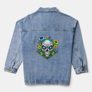 Alien Face and Flowers Ai Art Denim Jacket
