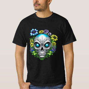 Alien Face and Flowers Ai Art T-Shirt