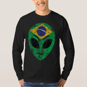 Alien Face Vintage Brazil Flag T-Shirt