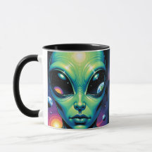 Alien Face with Planets Reflections in Eyes