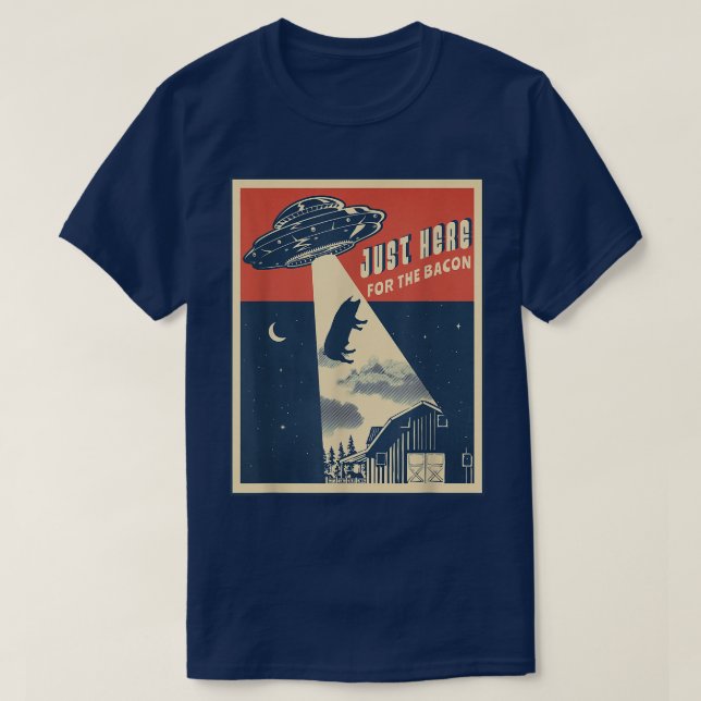 Alien Farm Abduction Beam Funny Retro Bacon Lover  T-Shirt (Design Front)