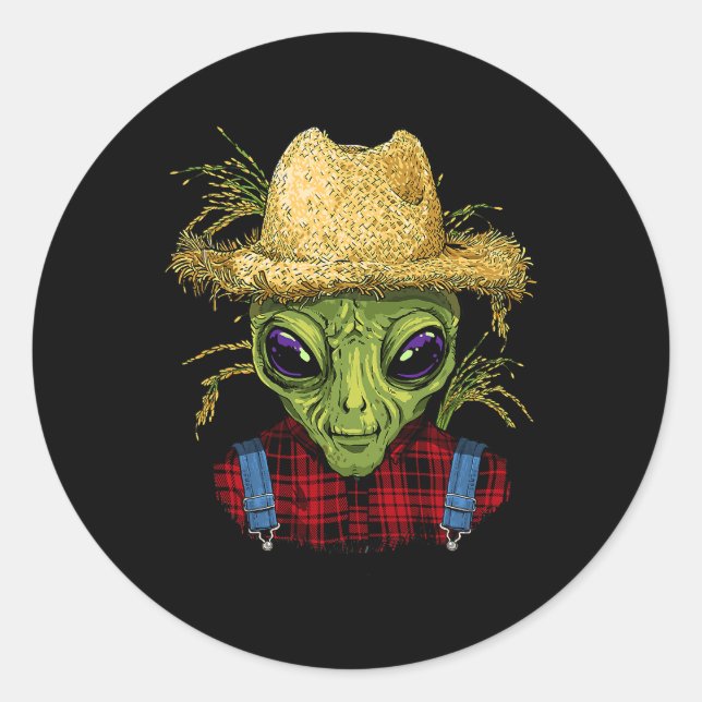 Alien Farmer UFO Alien Outer Space Lover 46 Classic Round Sticker (Front)