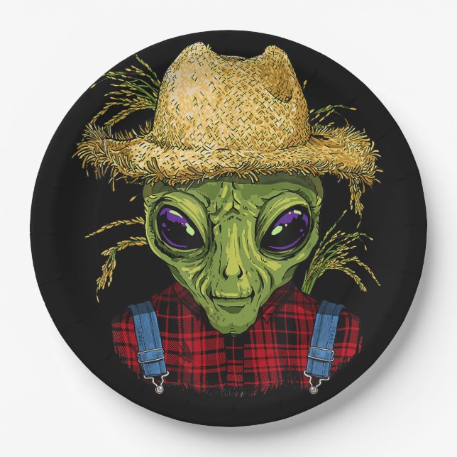 Alien Farmer UFO Alien Outer Space Lover Paper Plate (Front)