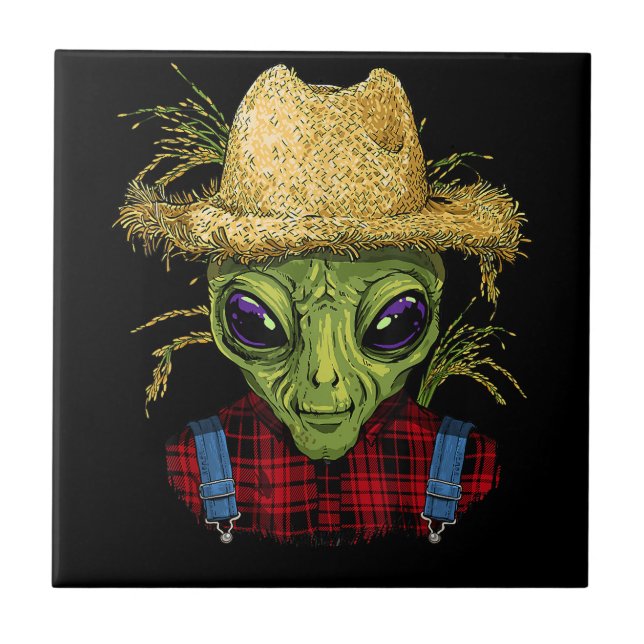 Alien Farmer UFO Alien Outer Space Lover Tile (Front)