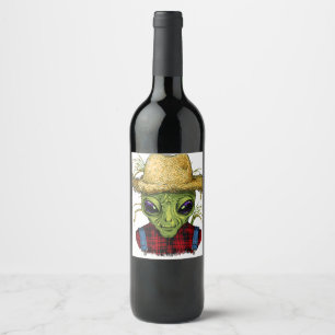 Alien Farmer UFO Alien Outer Space Lover Wine Label