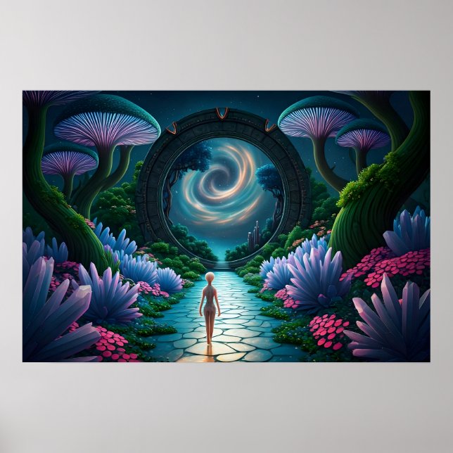 Alien Figure walks to a Stargate-Distant Planet Poster (Front)