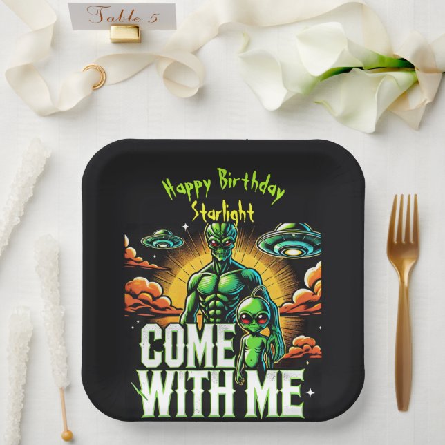 Alien Figures: Adventures in Space Paper Plate (Wedding)