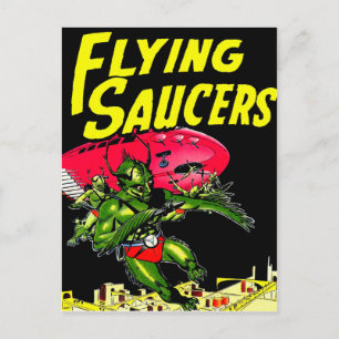Alien Flying Saucers Vintage Comic Book Art Postcard