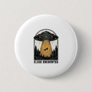 Alien Forest Abduction Vintage UFO Engraving 6 Cm Round Badge