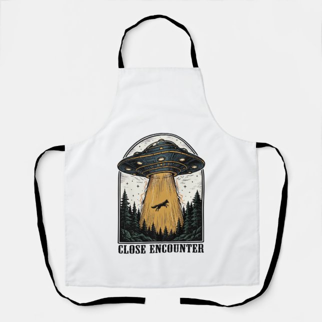 Alien Forest Abduction Vintage UFO Engraving Apron (Front)