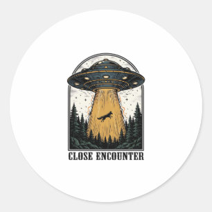 Alien Forest Abduction Vintage UFO Engraving Classic Round Sticker