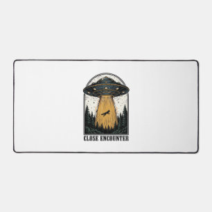 Alien Forest Abduction Vintage UFO Engraving Desk Mat