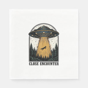 Alien Forest Abduction Vintage UFO Engraving Napkin