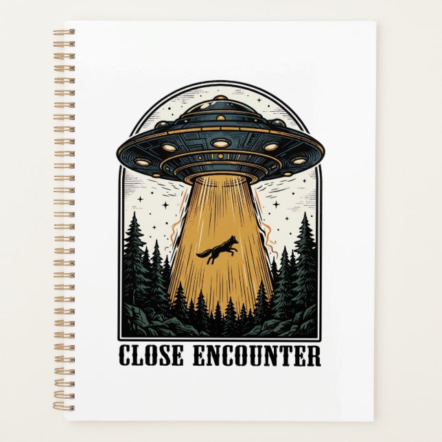 Alien Forest Abduction Vintage UFO Engraving Planner (Front)