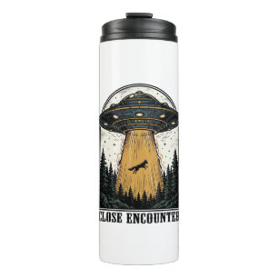 Alien Forest Abduction Vintage UFO Engraving Thermal Tumbler