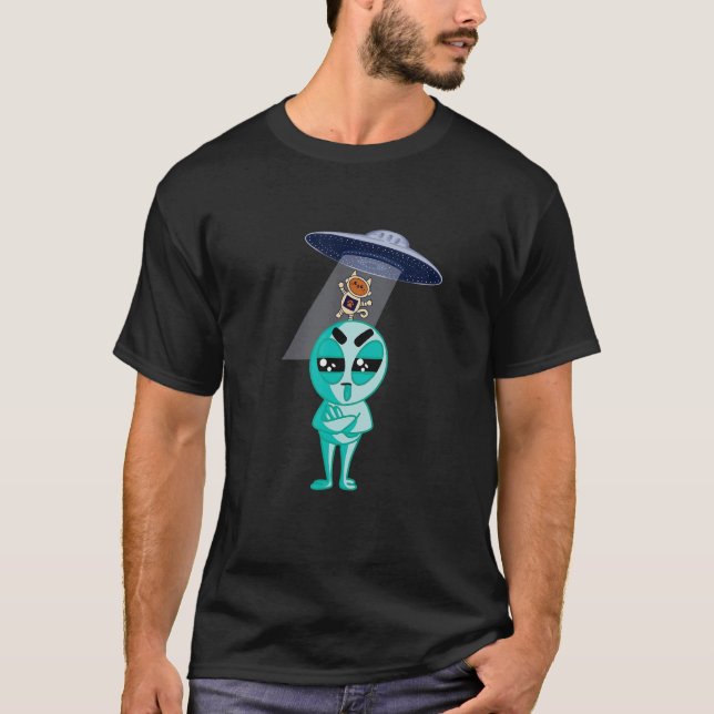 Alien Funny Cat UFO T-Shirt (Front)