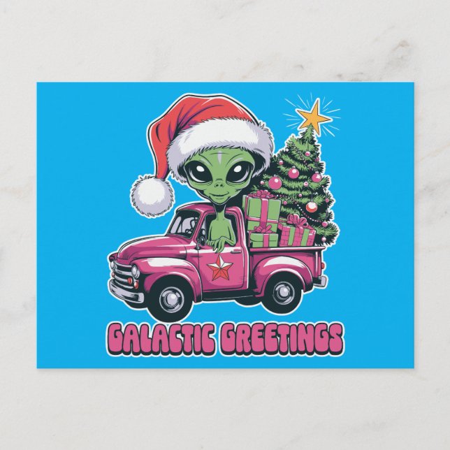 Alien Galactic Greetings Holiday Postcard (Front)