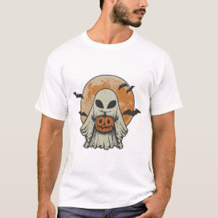 Alien Ghost Pumpkin Halloween Vintage Spooky Night T-Shirt